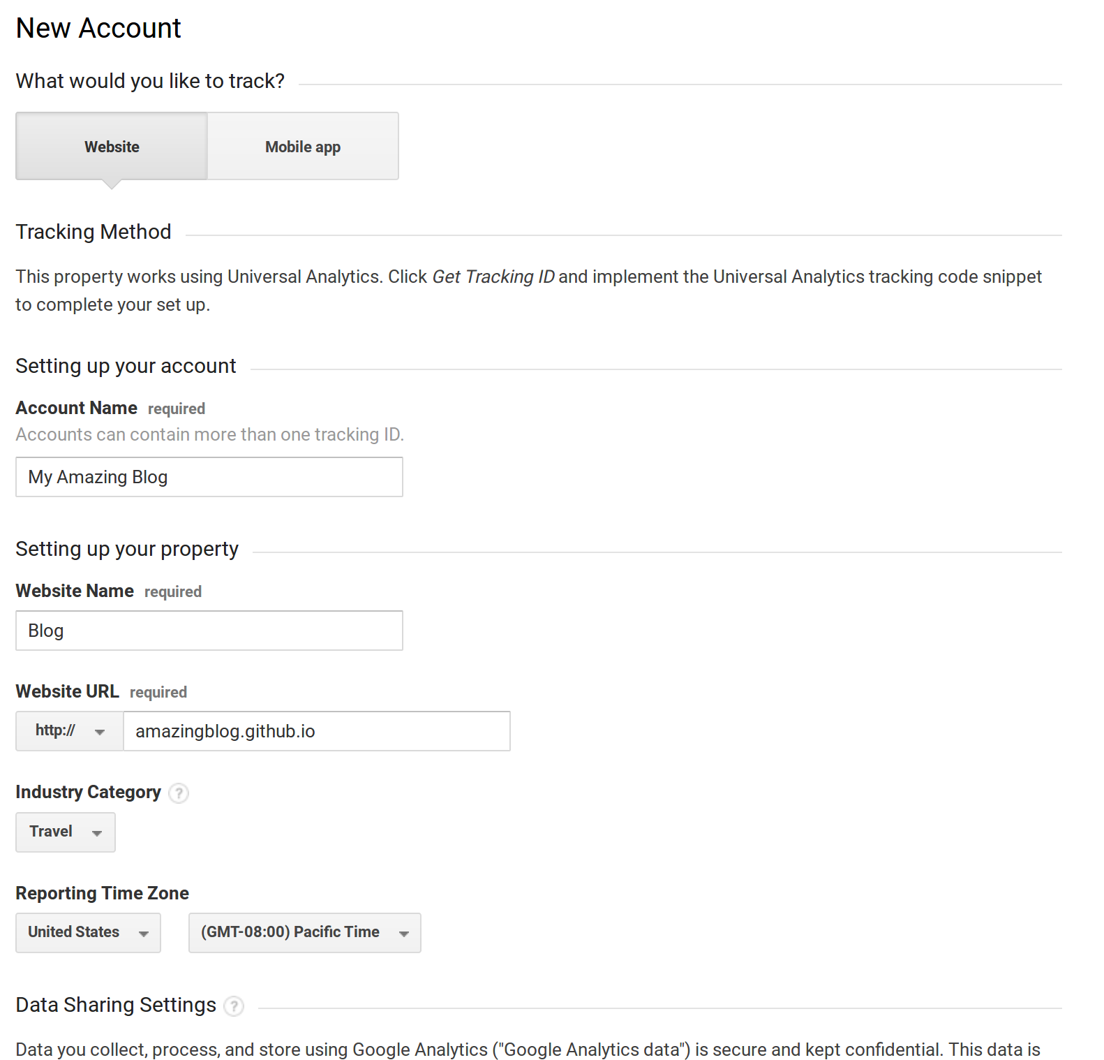 Create a New Google Analytics Account and Property