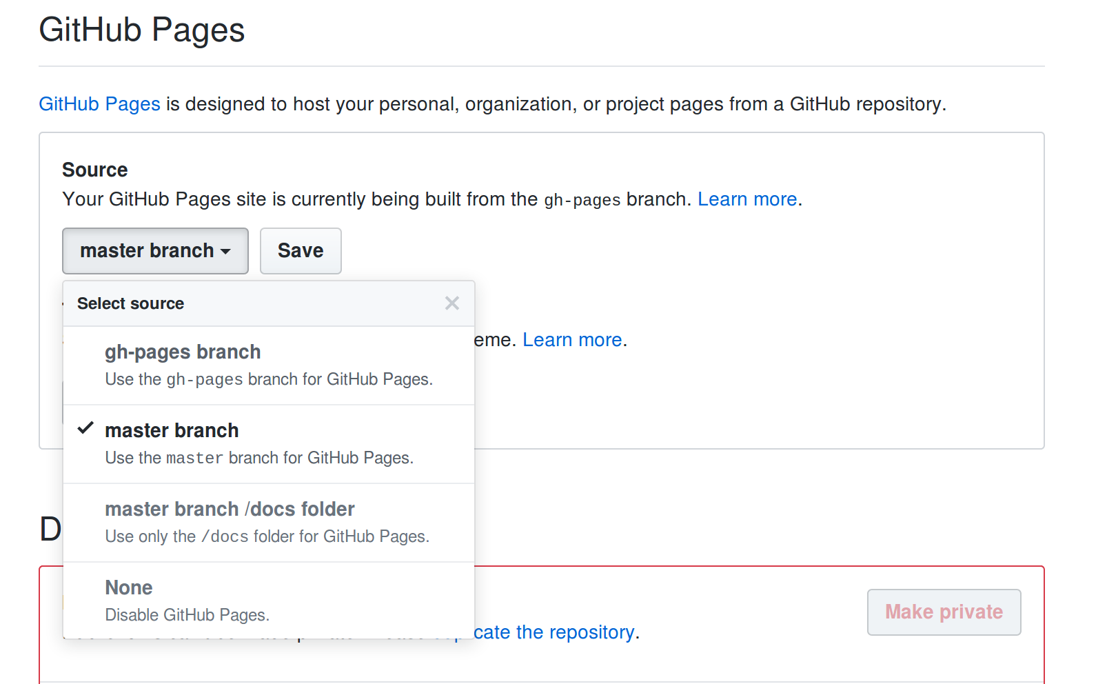 GitHub Fork Settings - Publish branch