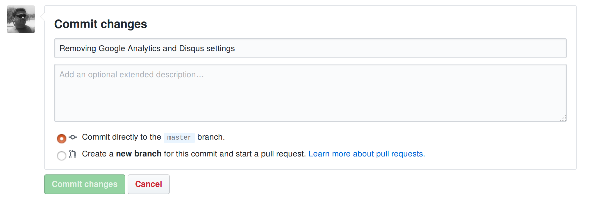 GitHub commit configuration settings