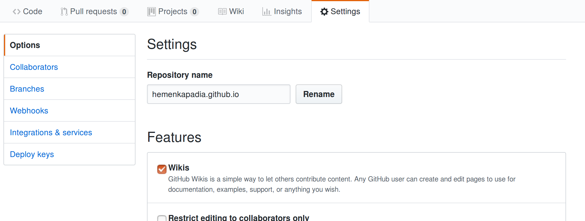 GitHub Fork Settings - Rename repository